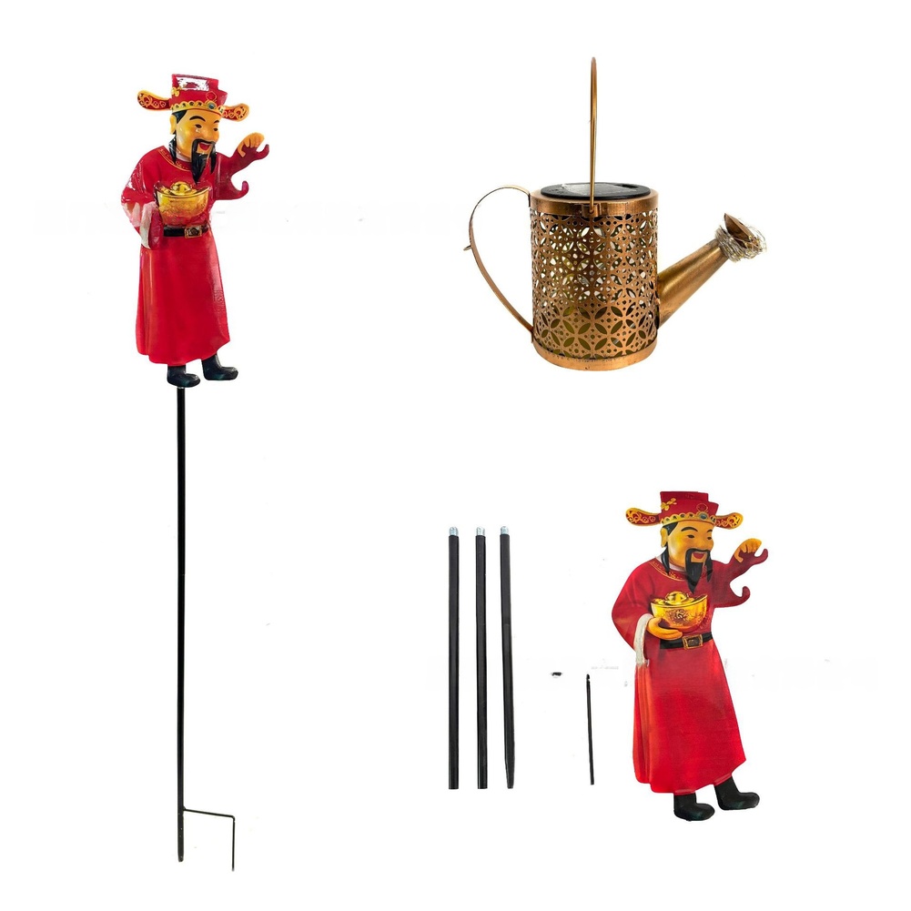 Outdoor Yard Power Stake - Lámpara de metal roja con energía