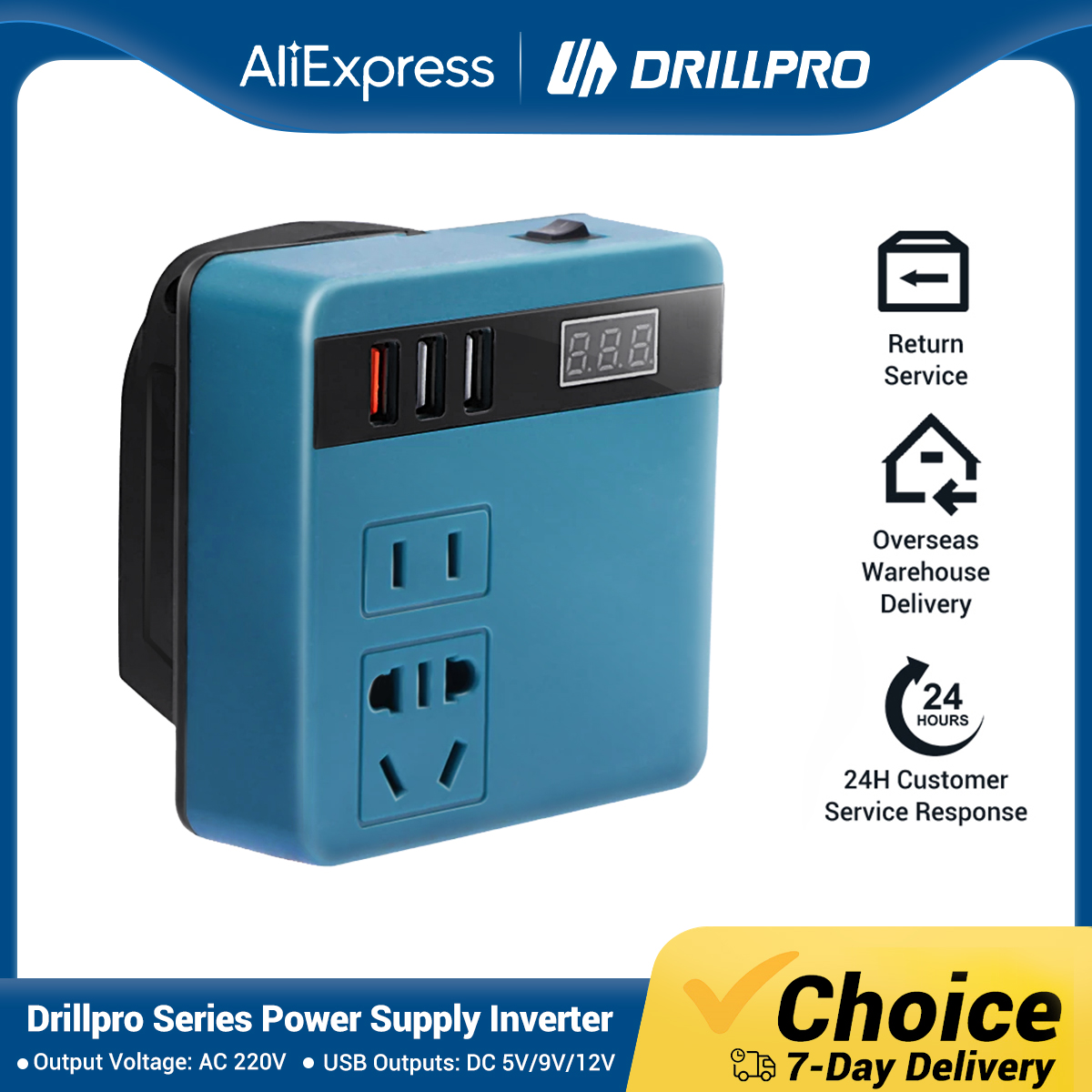 Outdoor Power Inverter - Inversor de Corriente Drillpro AC 220V/DC5V/9V/12V
