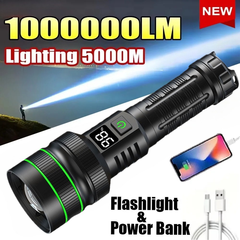Outdoor Power For Camping - Potente linterna LED con zoom, recargable