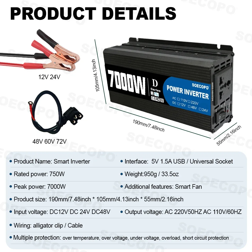 SOECOPO 7000W Inversor de corr - Outdoor Power Inverter reseña y precio